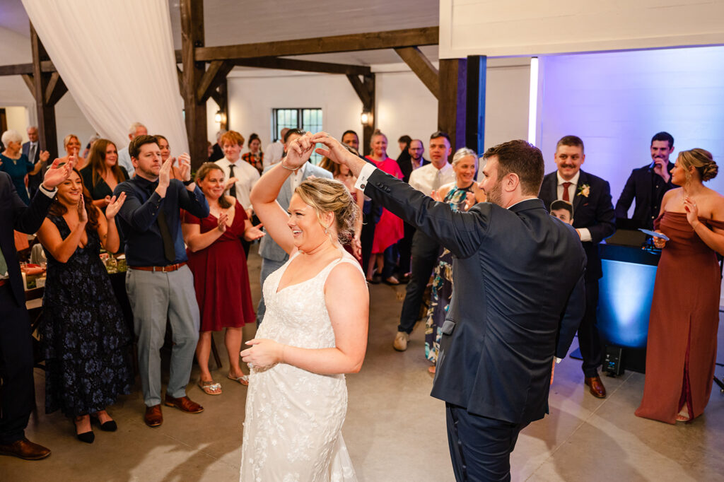 Luxury venues in coastal maine, newlyweds dancing at wedding reception at ash point estate owls head, maine